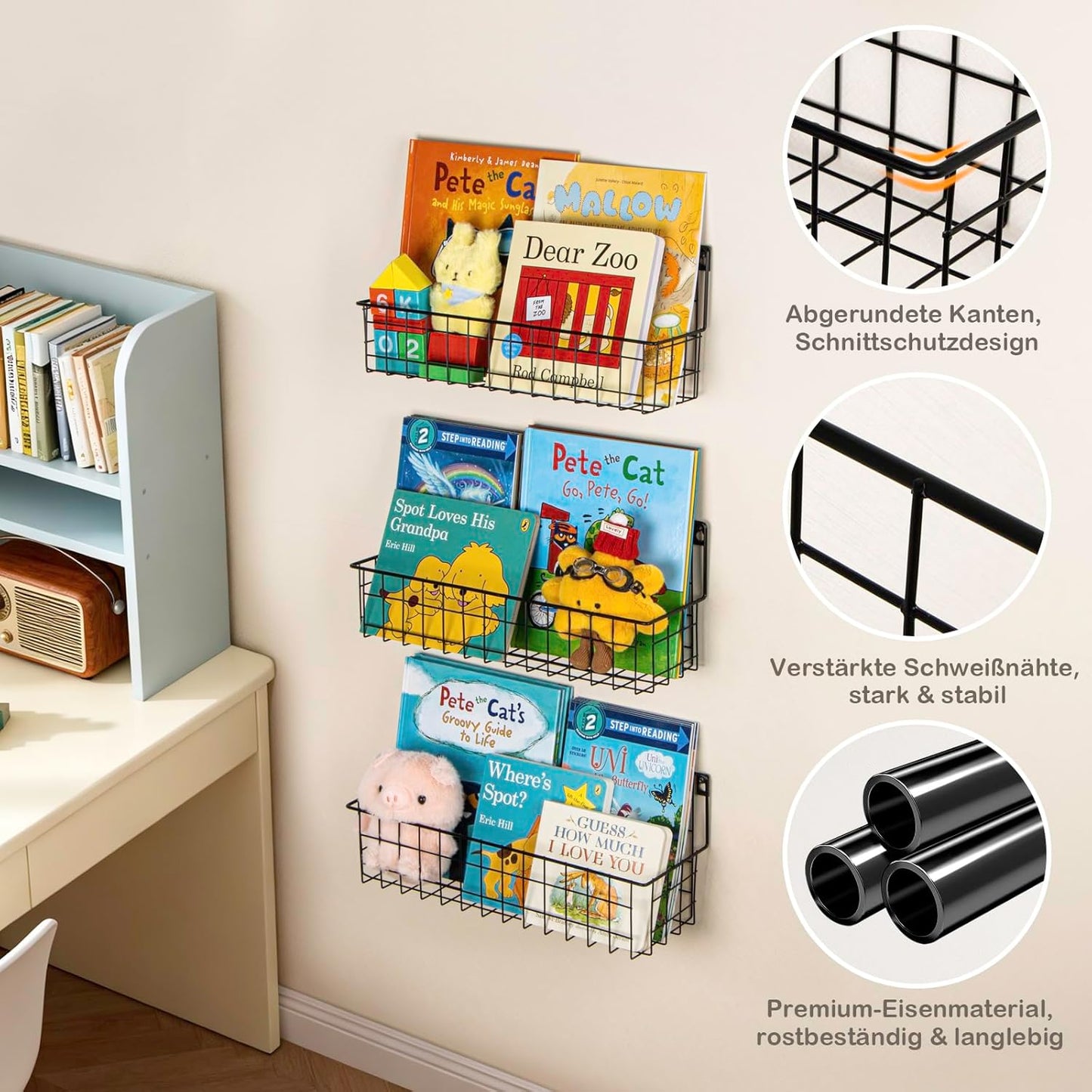 Wandregal-Set für Bücher, Schwarz
