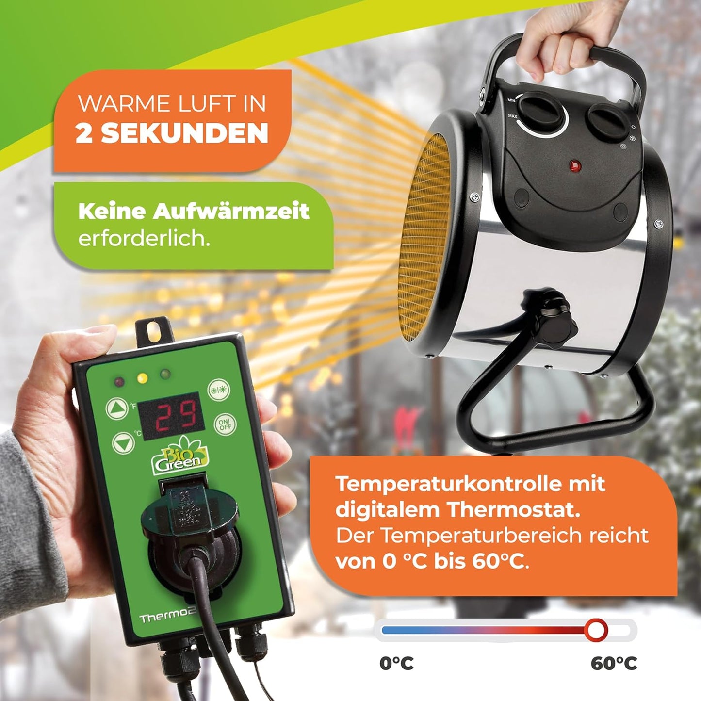 Elektro-Gewächshausheizung mit Thermostat, Mit digitalem Thermostat