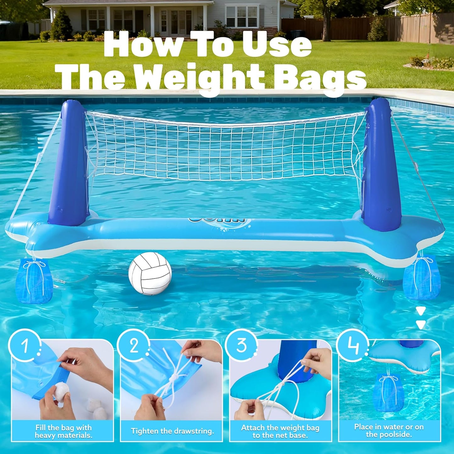 Aufblasbares Pool-Spielset mit Volleyball & Basketball, Dunkelblau