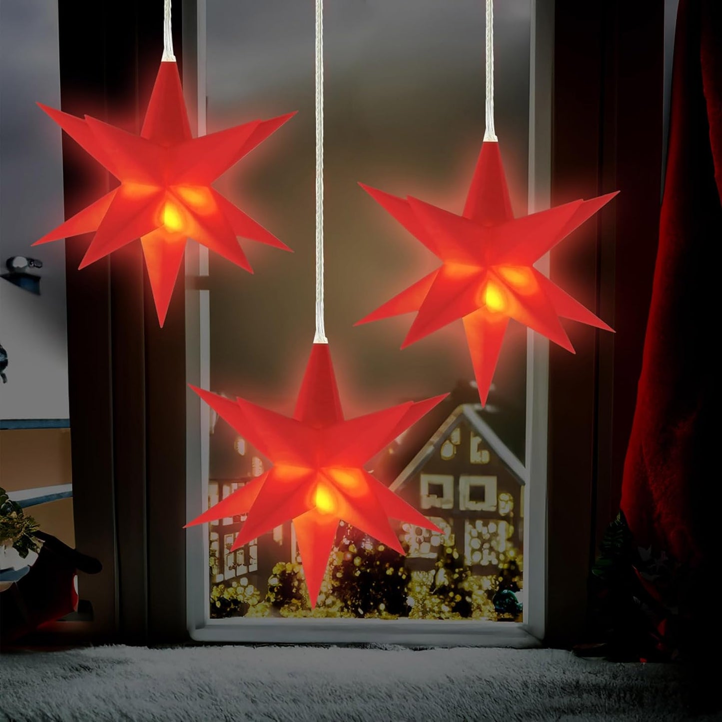 3D Weihnachtsstern Set mit Timer, Rot 3er
