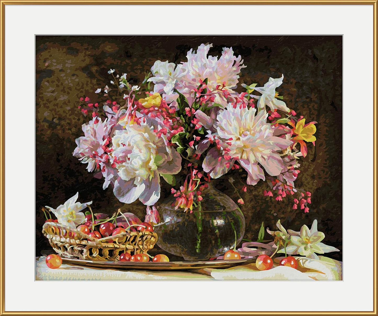 Malen nach Zahlen - Blumenstrauss mit Kirschen