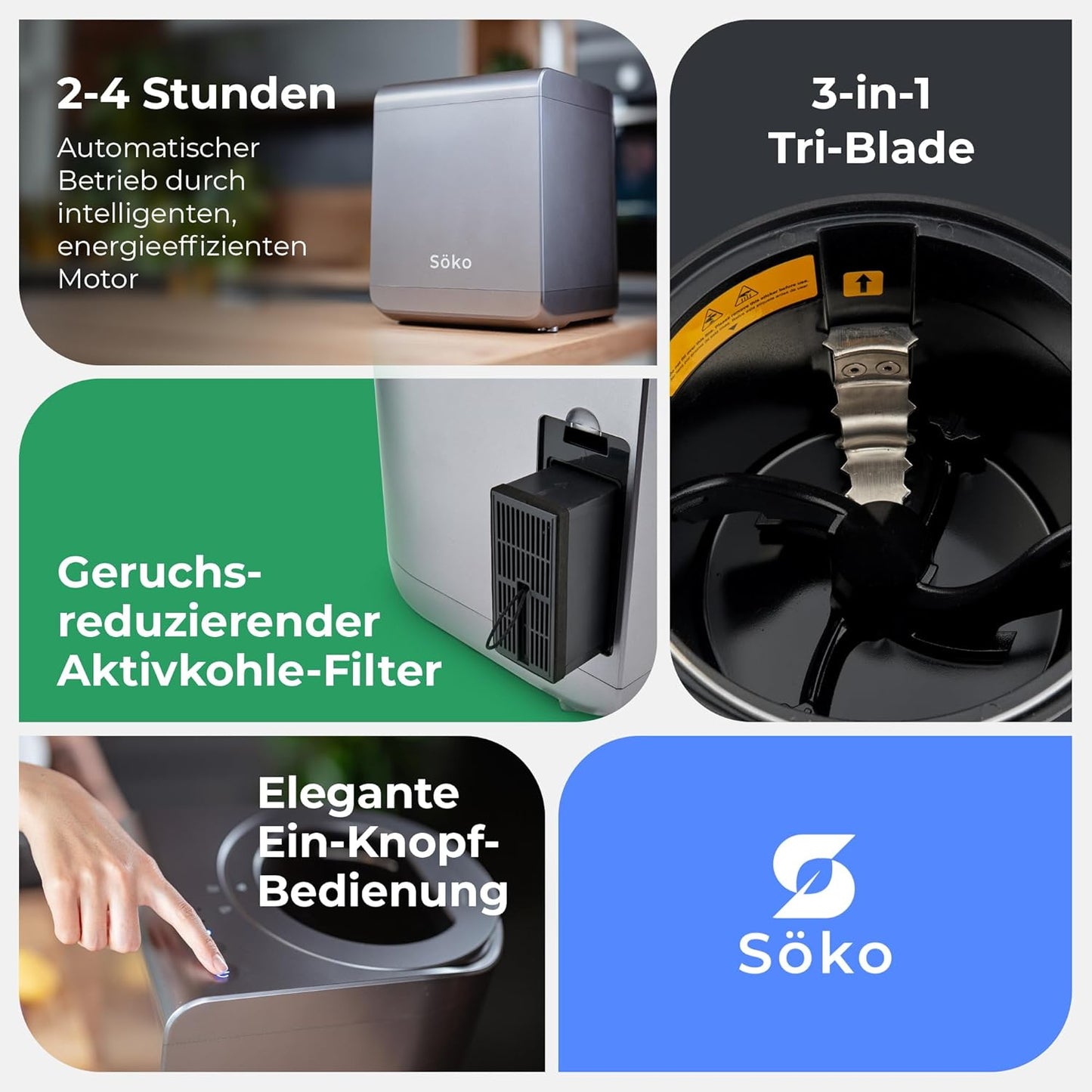 Elektrischer Schnellkomposter mit Aktivkohle-Filtern, Grau Mit Fensterdeckel