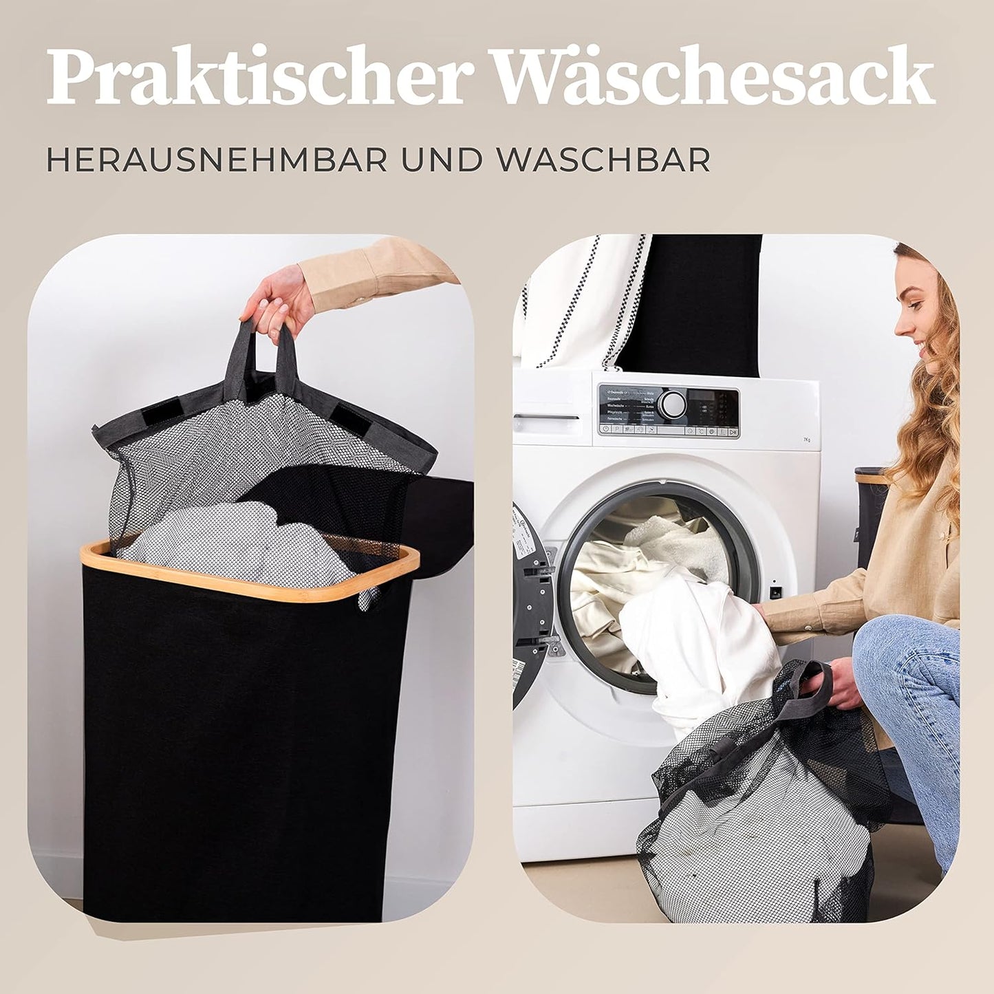 Wäschekorb mit Deckel, 100L 100l Schwarz