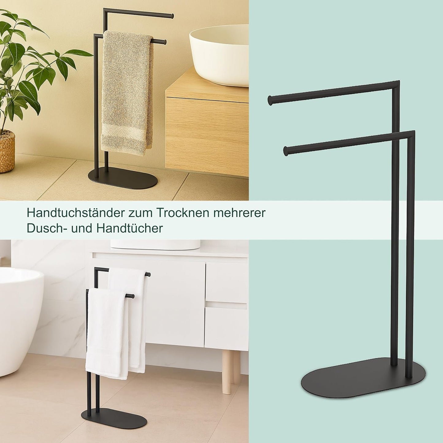 Handtuchständer mit 2 Stangen, freistehend, Weiss