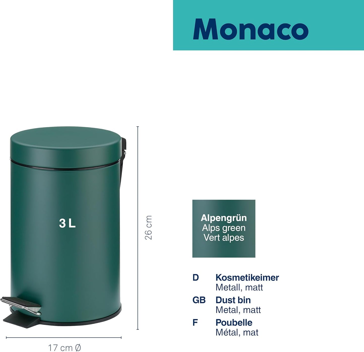 Tretmülleimer Monaco, alpengrün