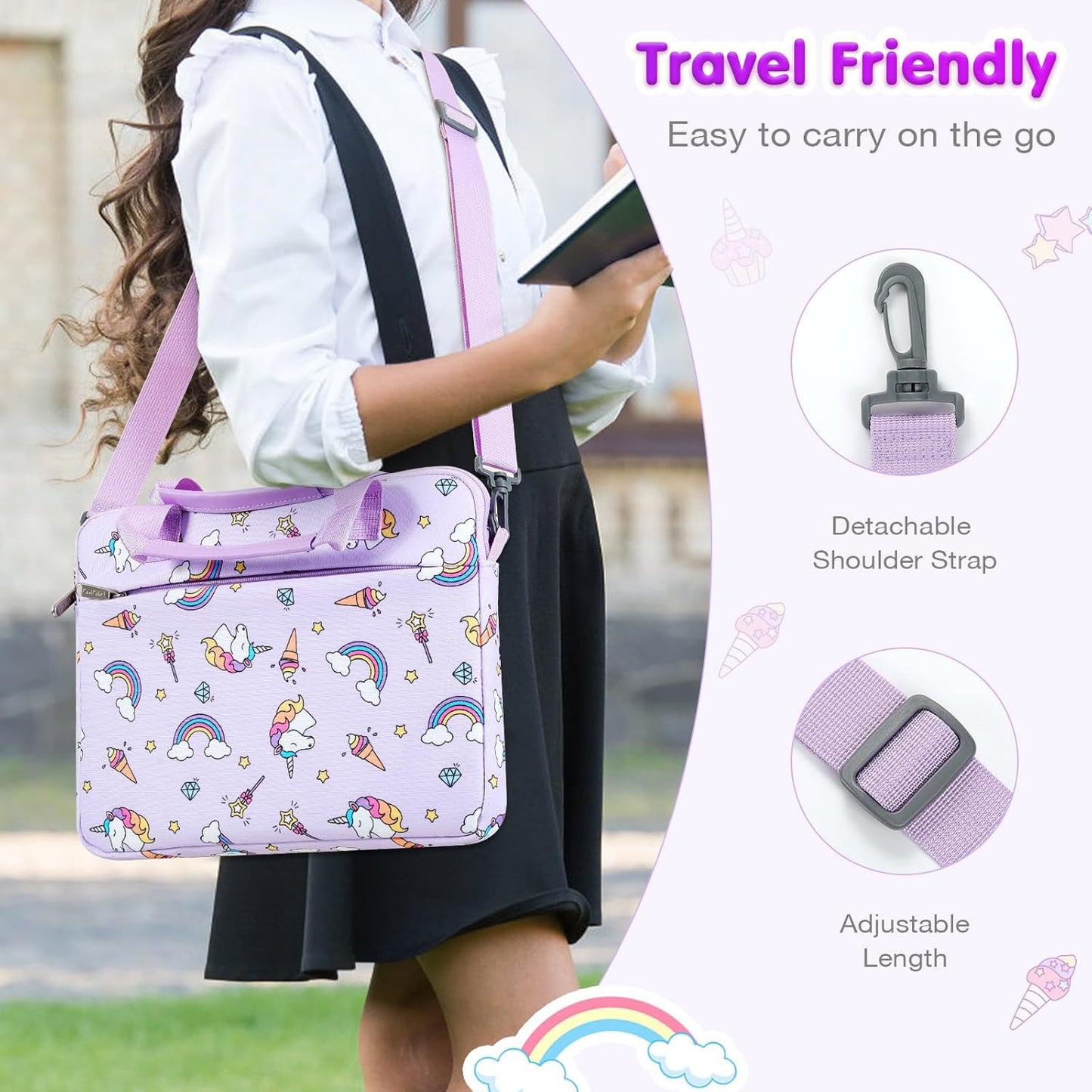 Kinder-Tablet-Tasche mit Schultergurt, Lila Einhorn