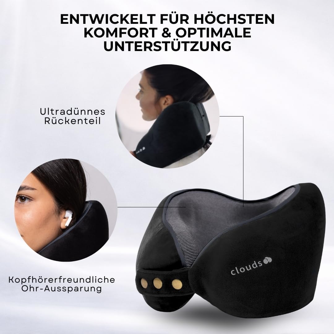 Einstellbares Memory Foam Reisekissen, Schwarz L/XL