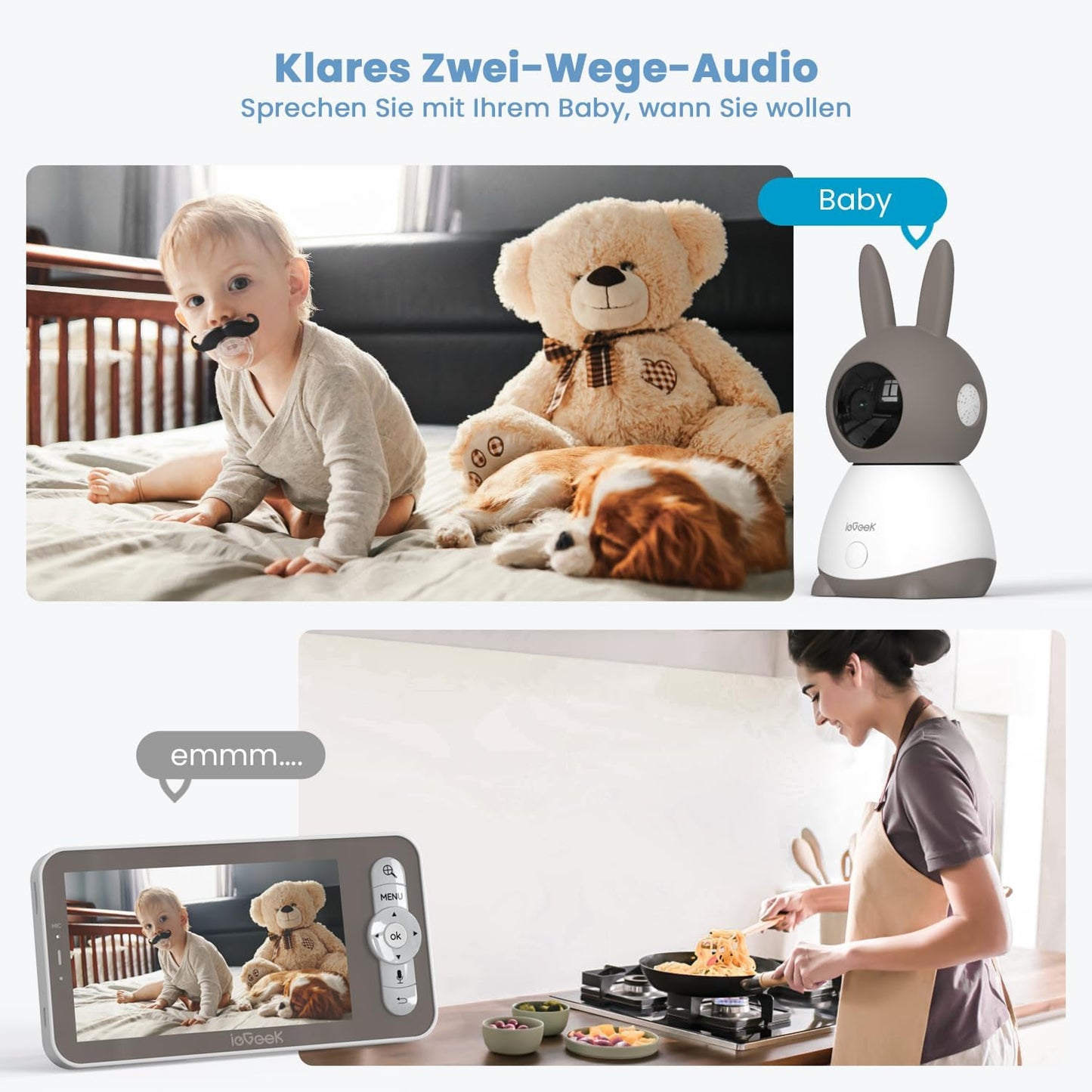 Babyphone mit 2 Kameras und App-Steuerung, Anthrazitgrau