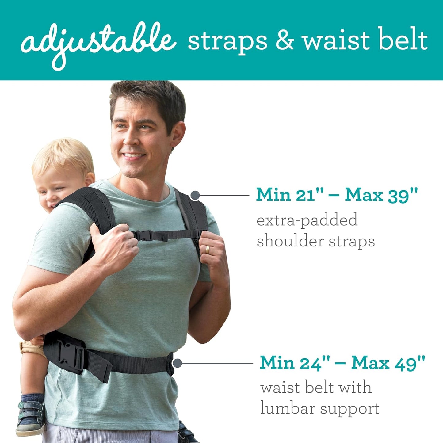 4-in-1 Babytrage mit Lordosenstütze und Kopfstütze, Dark Grey