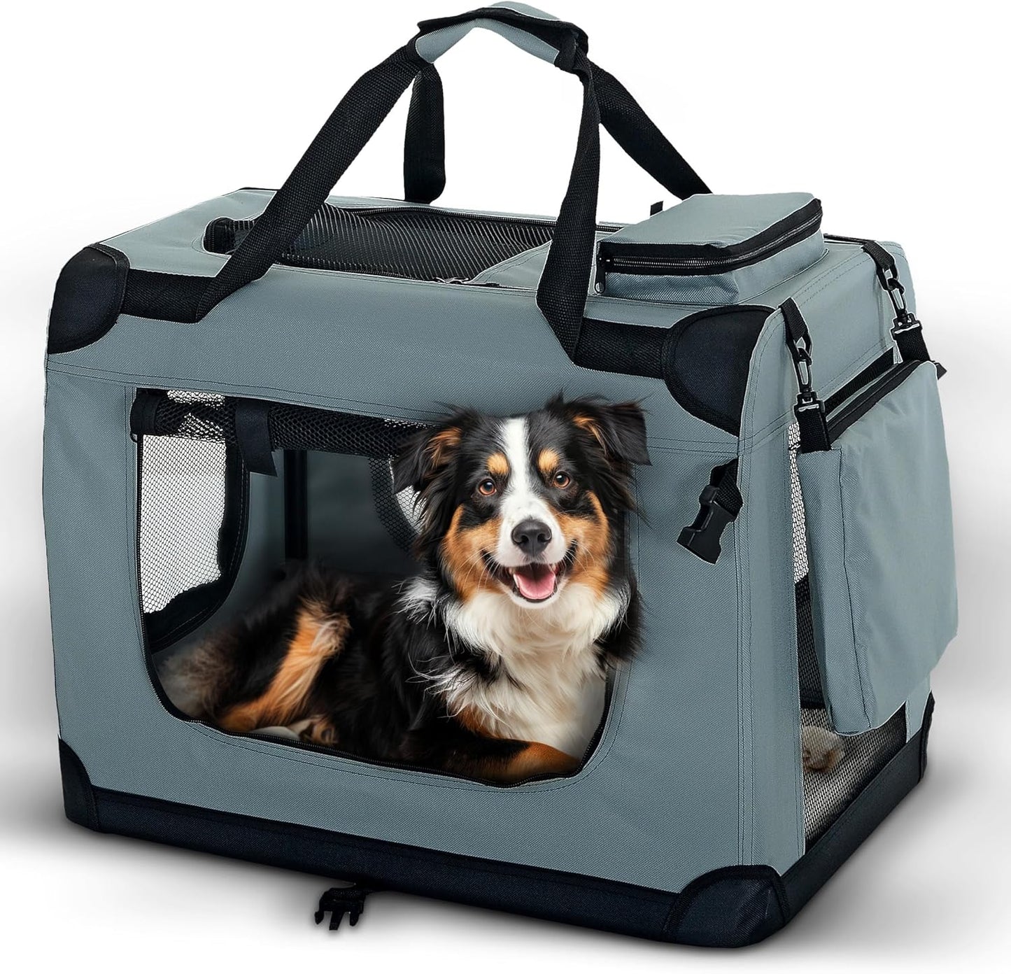 Faltbare Hundetransportbox, L 70 x B 52 x H 50 cm|Grau