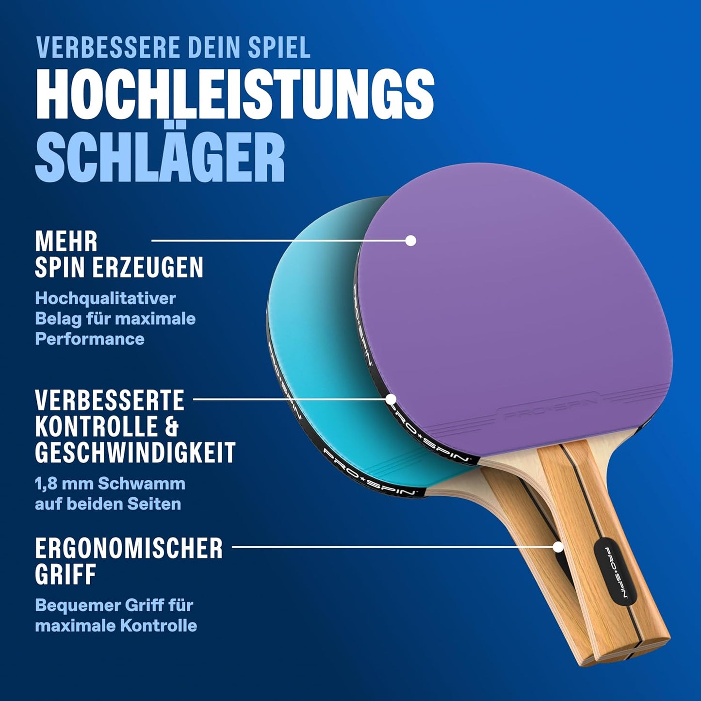 Tischtennisschläger-Set, Set für 2 Spieler | Lila/Blau
