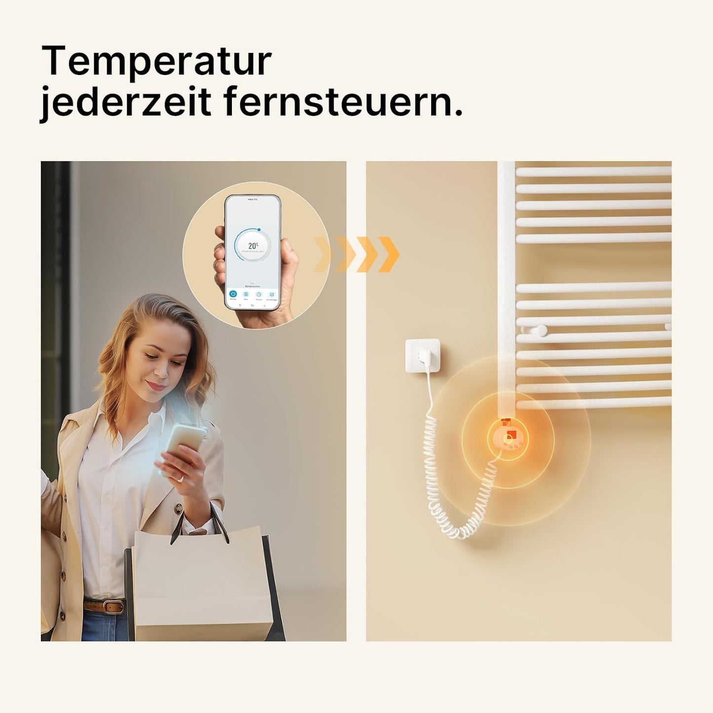 Heizstab mit Thermostat für Badheizkörper, 900 W Weiss - Wifi Model