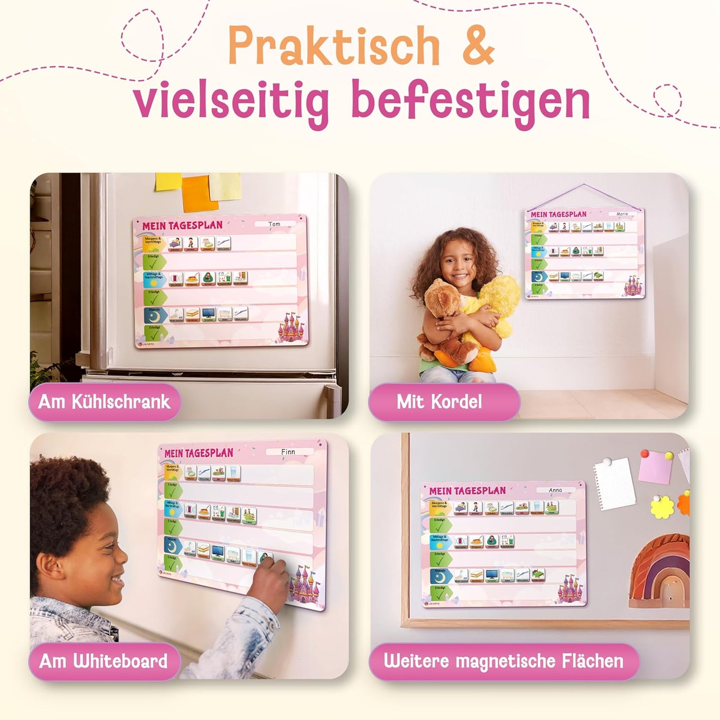 Magnetischer Aufgabenplaner für Kinder, Pink / Tagesplan