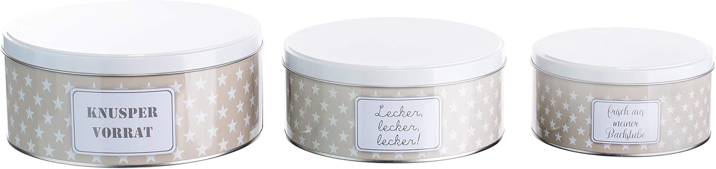 3er-Set Stapelbare Plätzchendosen, Sterne Grau/Beige
