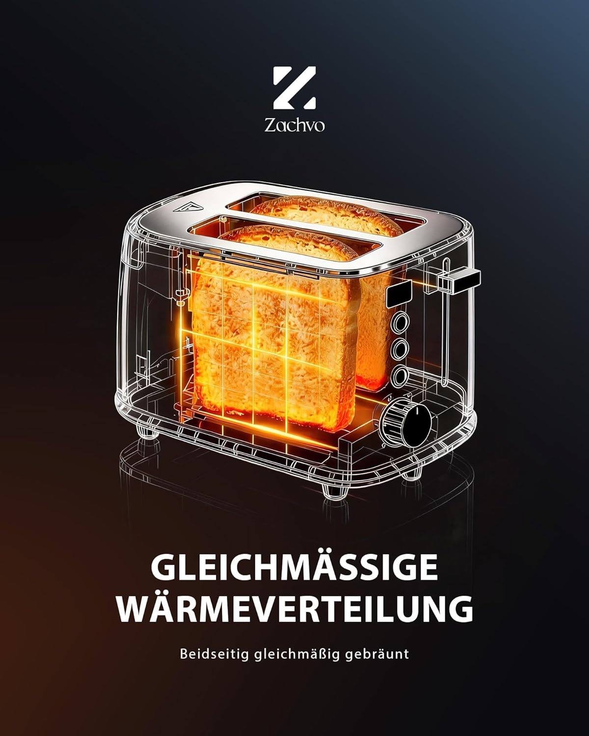 Toaster mit Brötchenaufsatz, Silber - Led Drehknopf
