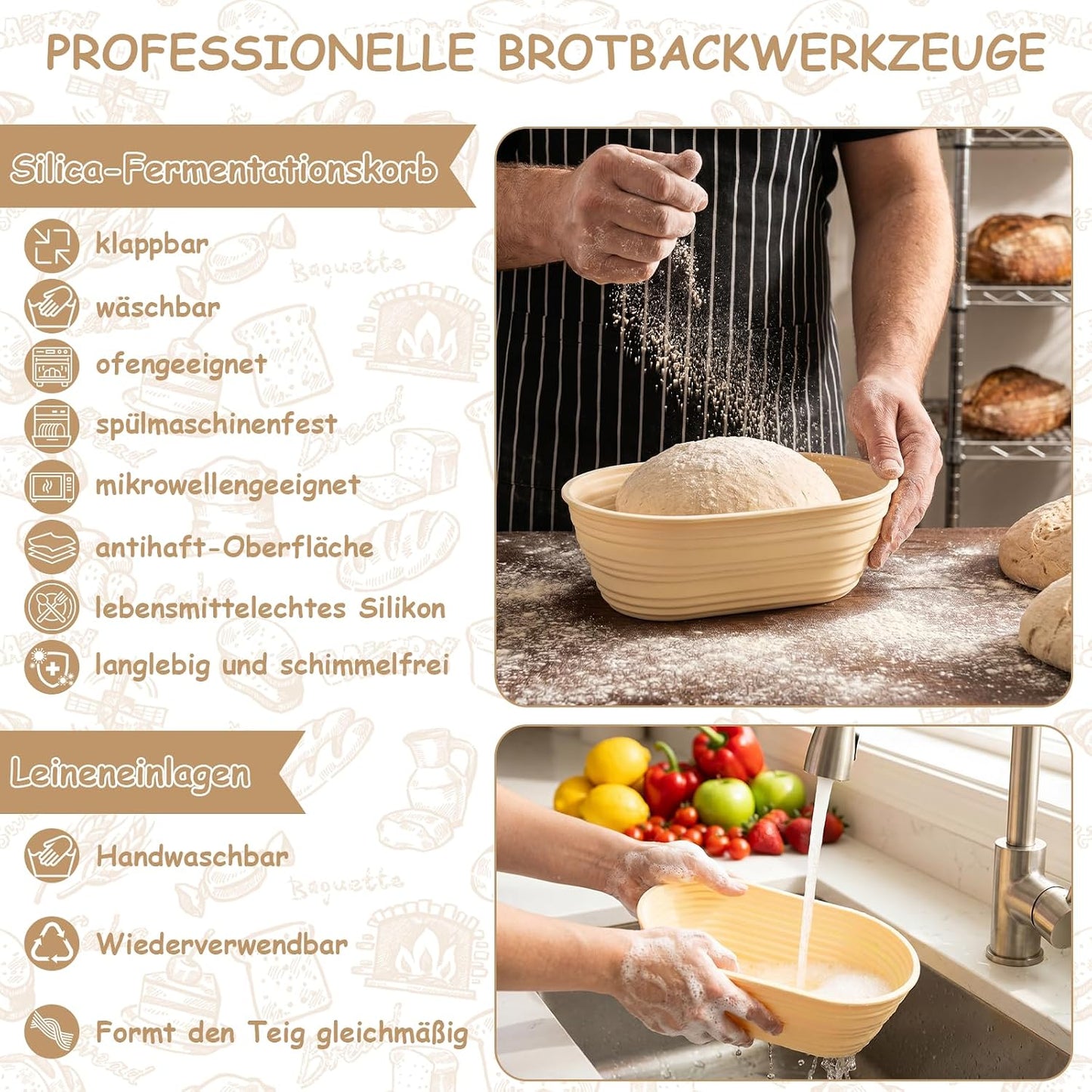 16-teiliges Sauerteig-Starter-Set mit Gärkörben