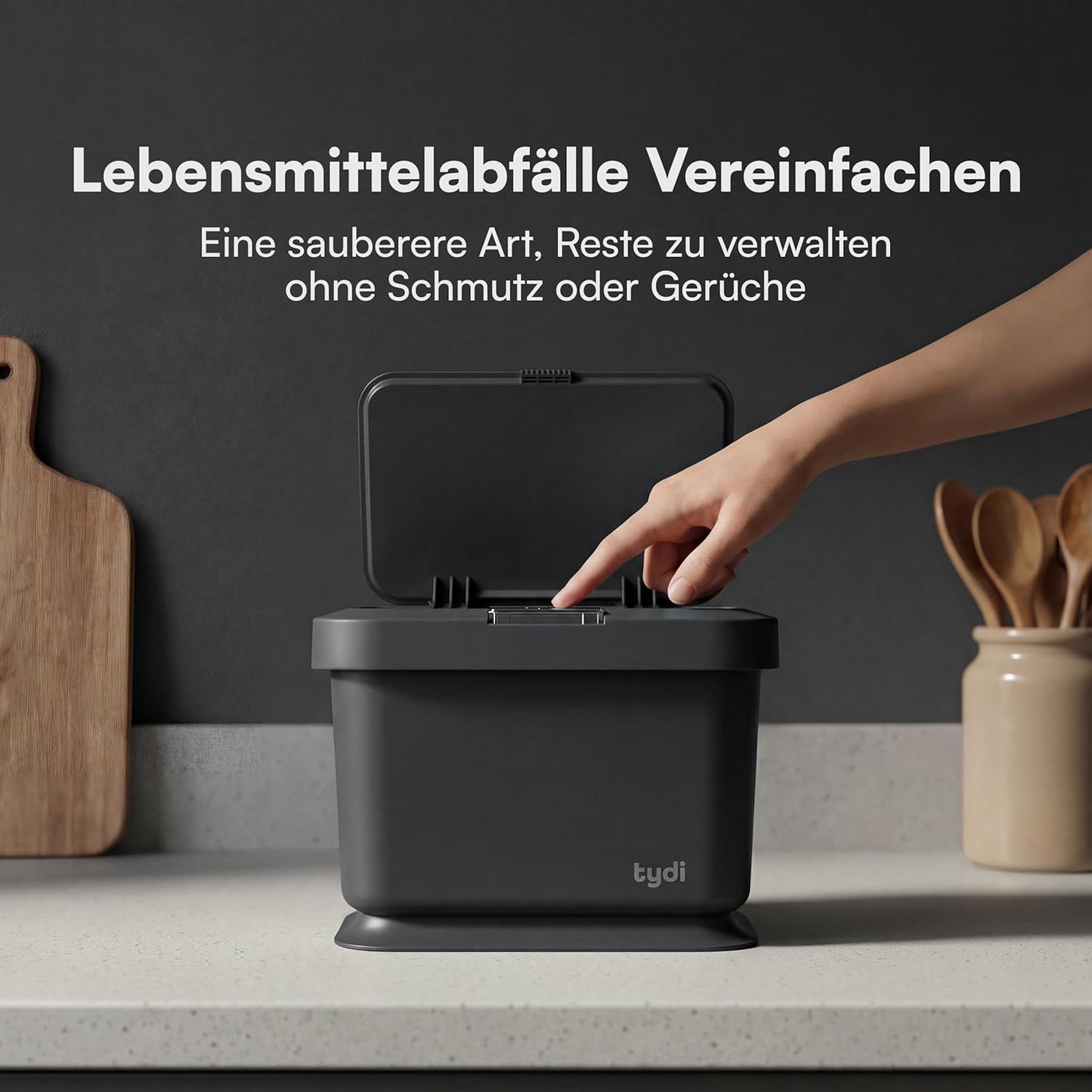 Komposteimer mit Druckknopfdeckel, Dunkelgrau