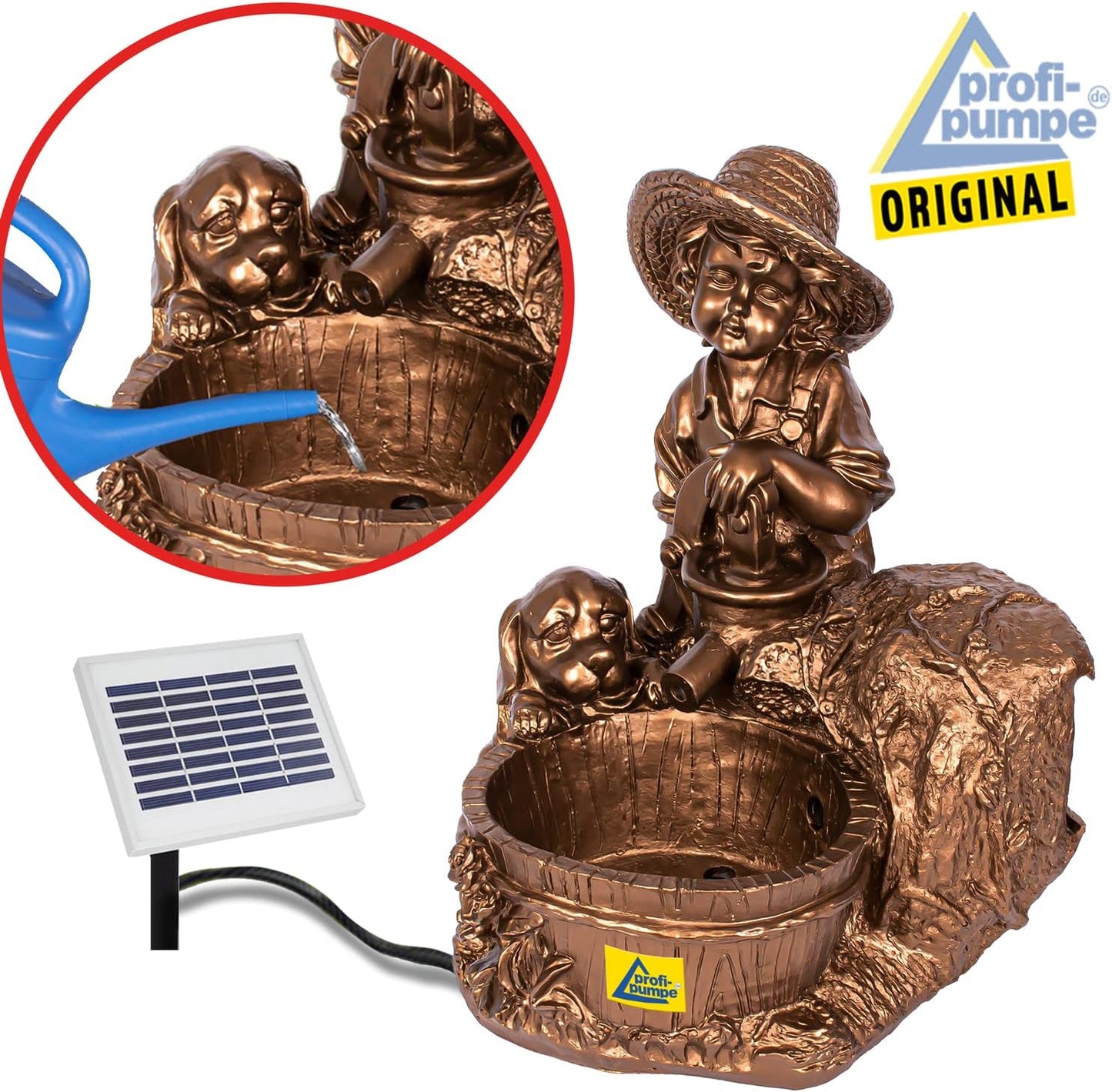 Solar Gartenbrunnen-Set "Knabe mit Hund", Solar Set - Knabe mit Hund