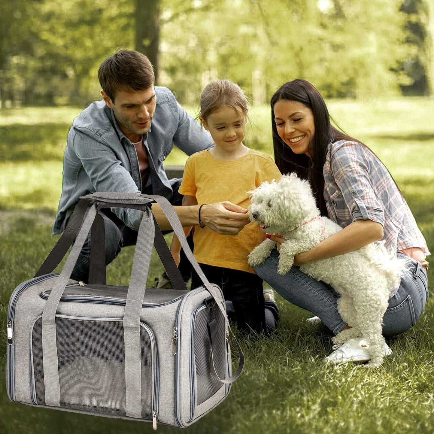 Faltbare Haustier Transporttasche bis 5kg, 43 x 28 x 28cm, Grau