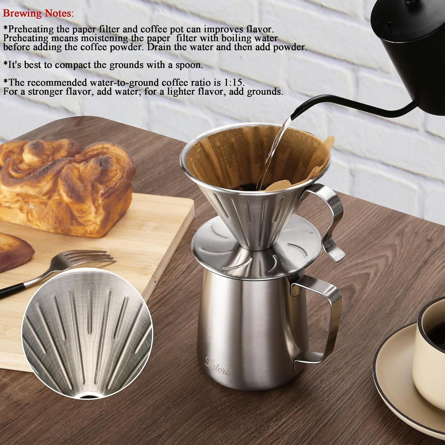Pour Over Kaffeebereiter-Set mit Papierfiltern
