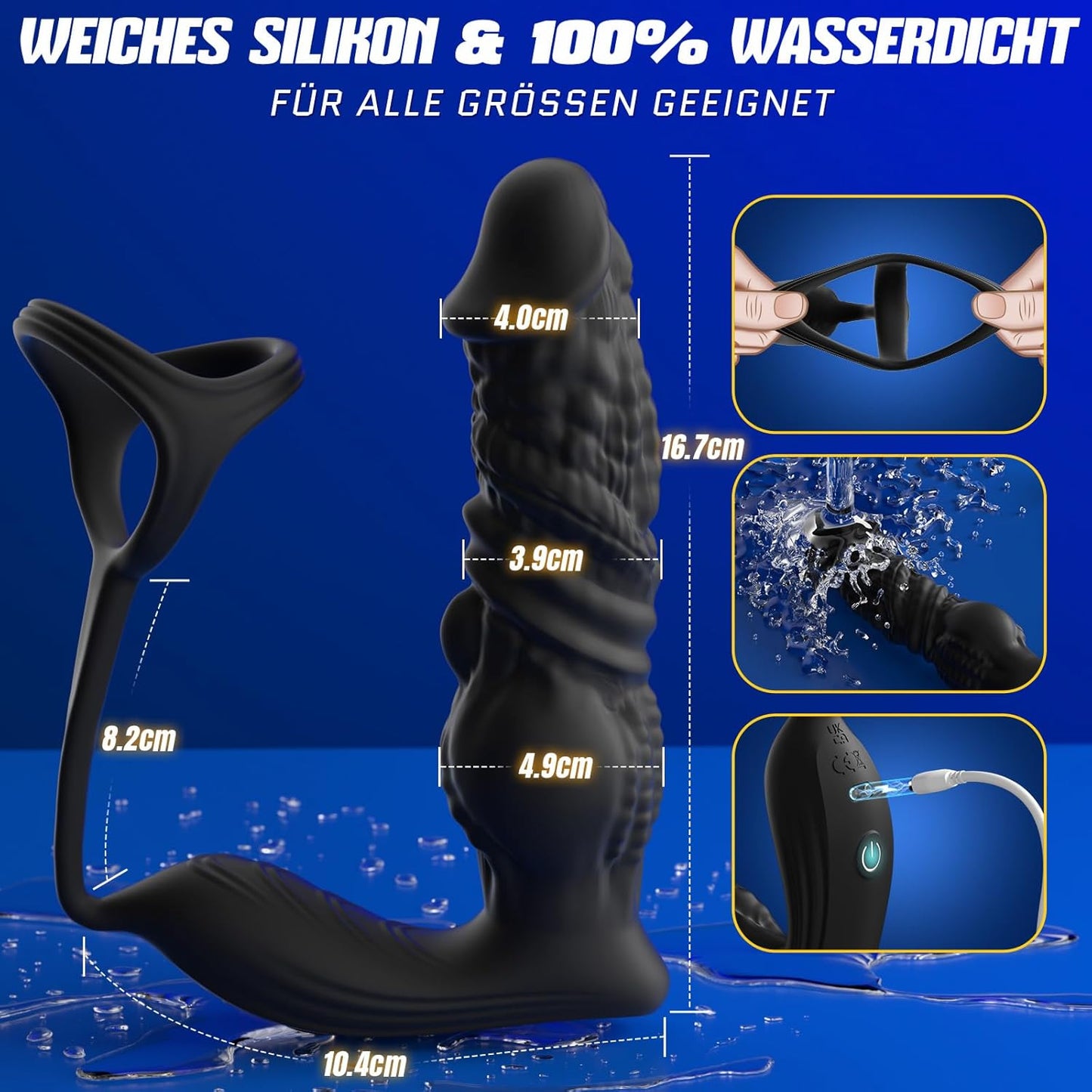 Prostata-Stimulator mit Penisring und 9 Vibrationsmodi