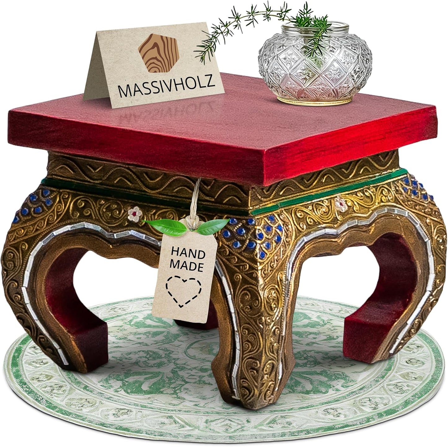 Handgeschnitzter Beistelltisch, 24x24cm