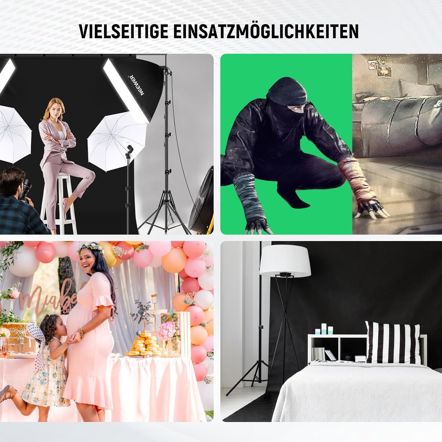 Fotostudio-Lichtset mit Hintergrund, NK100 mit Reinigungstuch