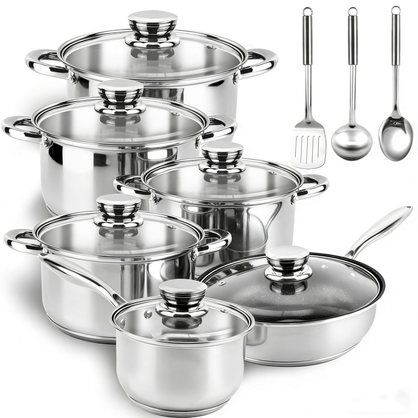 Edelstahl Topf- und Pfannenset (15-teilig) Induktion, Edelstahl-Kochgeschirr 15-teilig