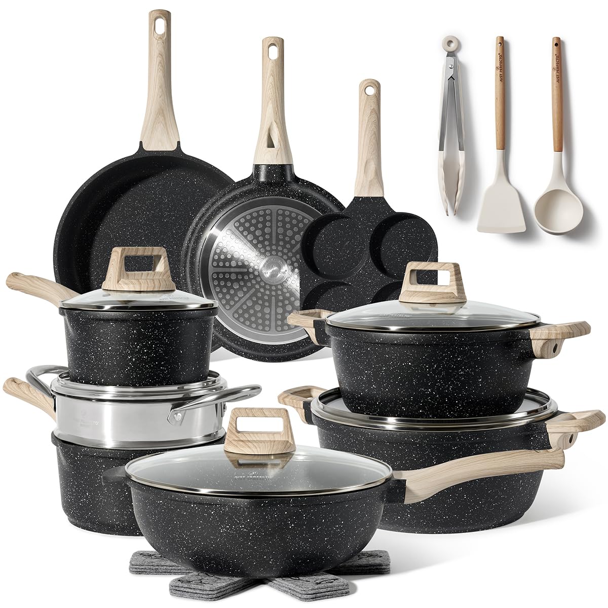 Induktionskochgeschirr-Set (21-teilig), 21 Pcs Black