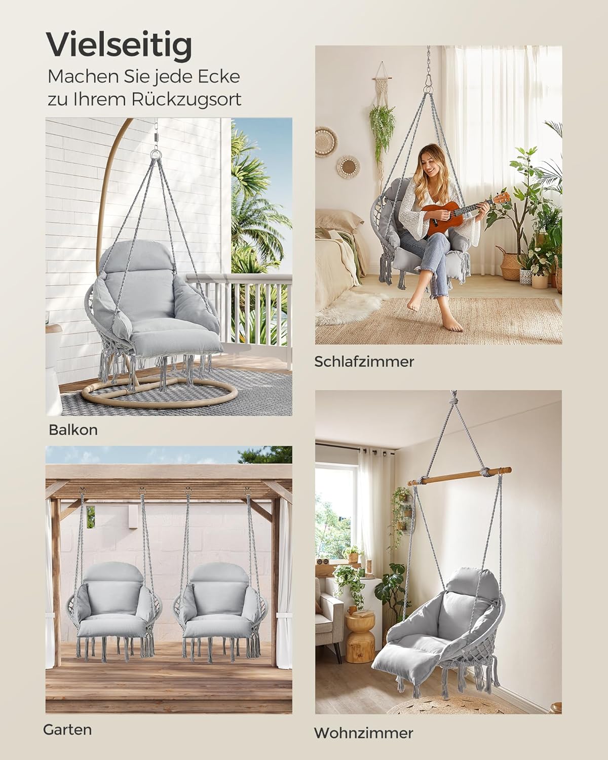 Hängesessel mit Kissen und Zubehör