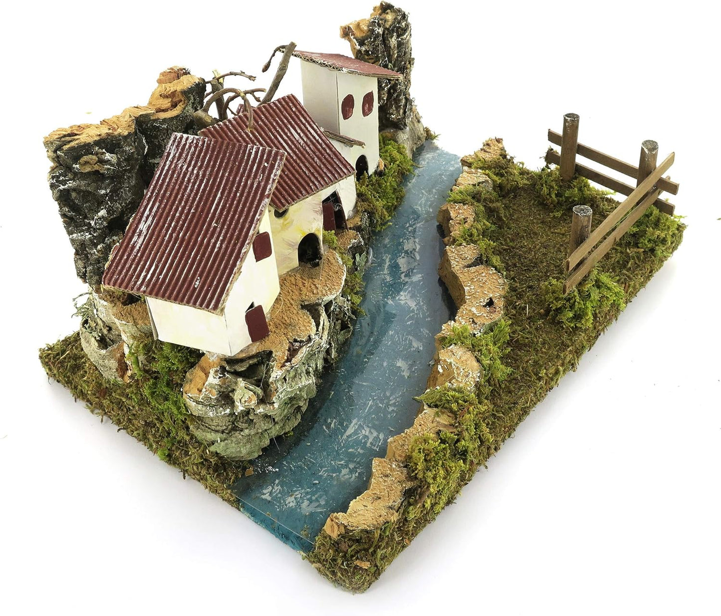 Holzhäuser mit Fluss-Dekoration
