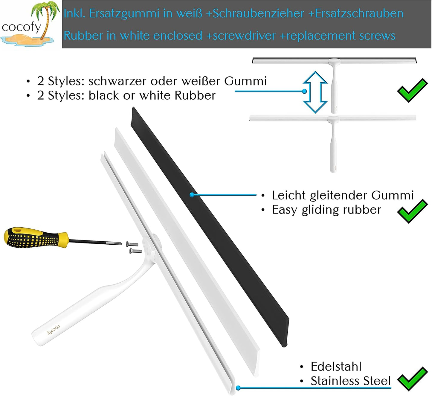 Duschkabinenabzieher, Weiss 45 cm breit