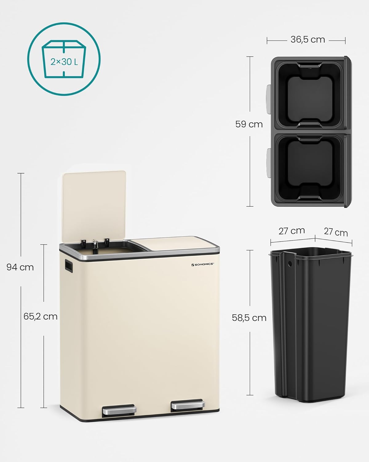 Müllbert, mandelfarben, 2 x 30 L