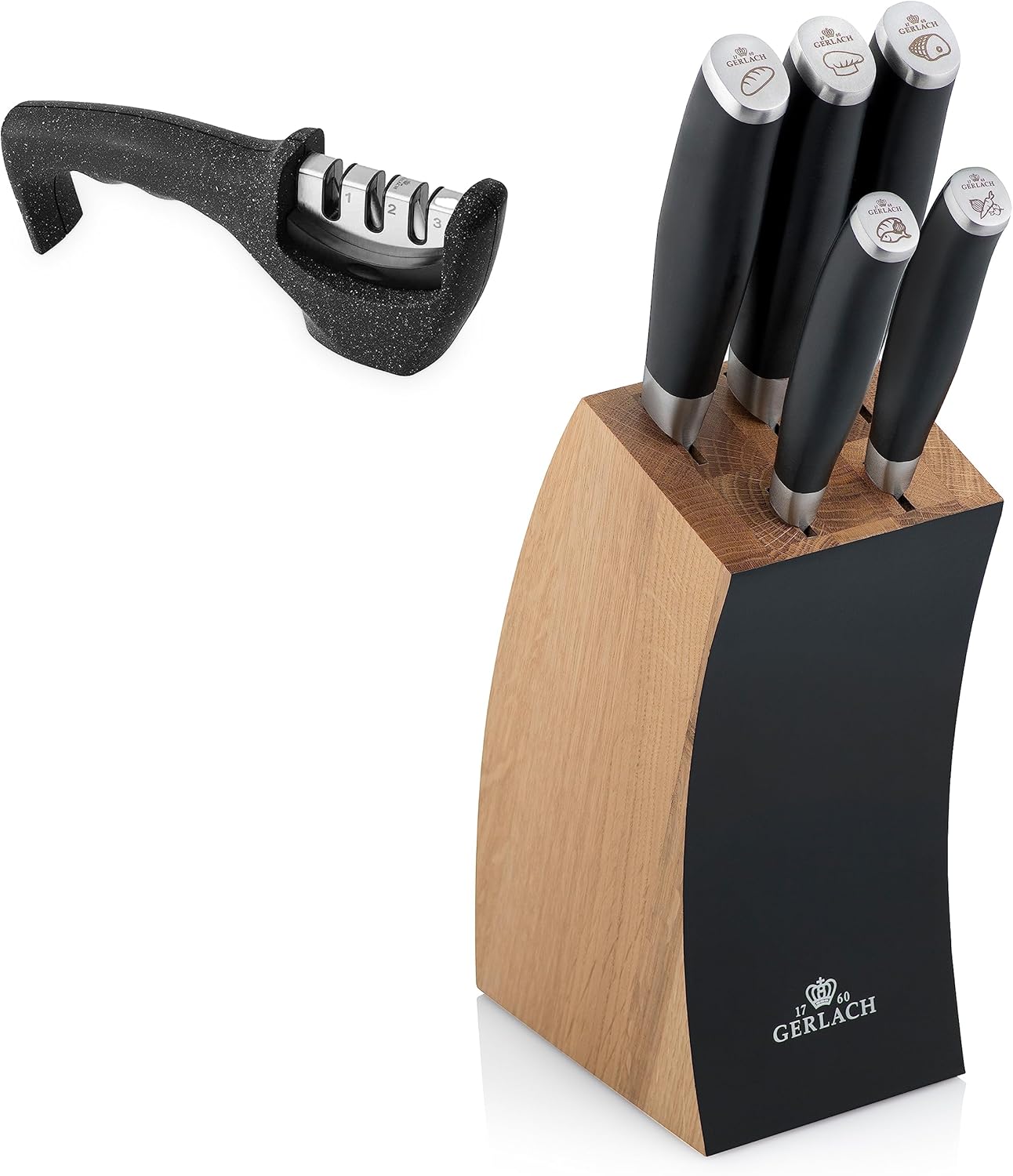 Deco Black, 5 Messer im Block + Wetzstahl