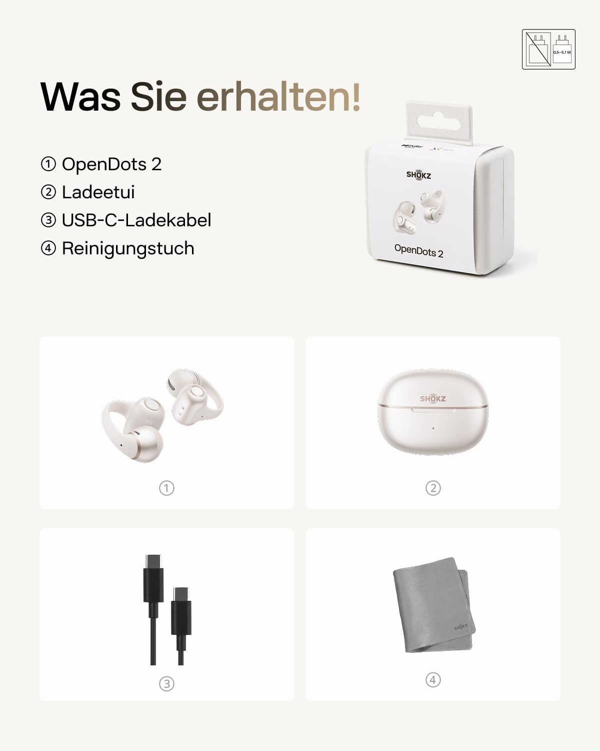 OpenDots 2 Open-Ear Clip-On Earbuds, Weiss