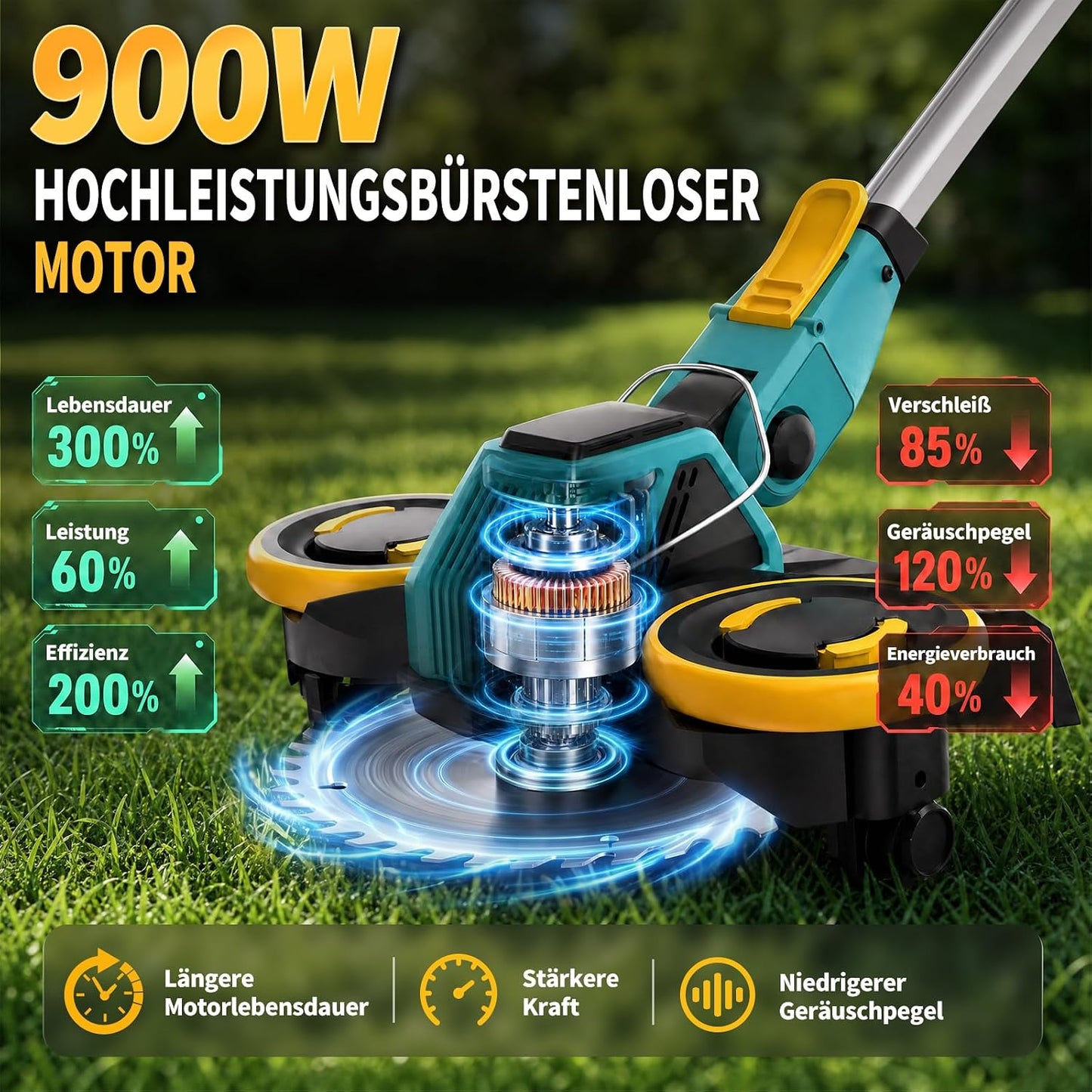 5 in 1 Akku-Rasentrimmer mit Unkrautbürste, Blau