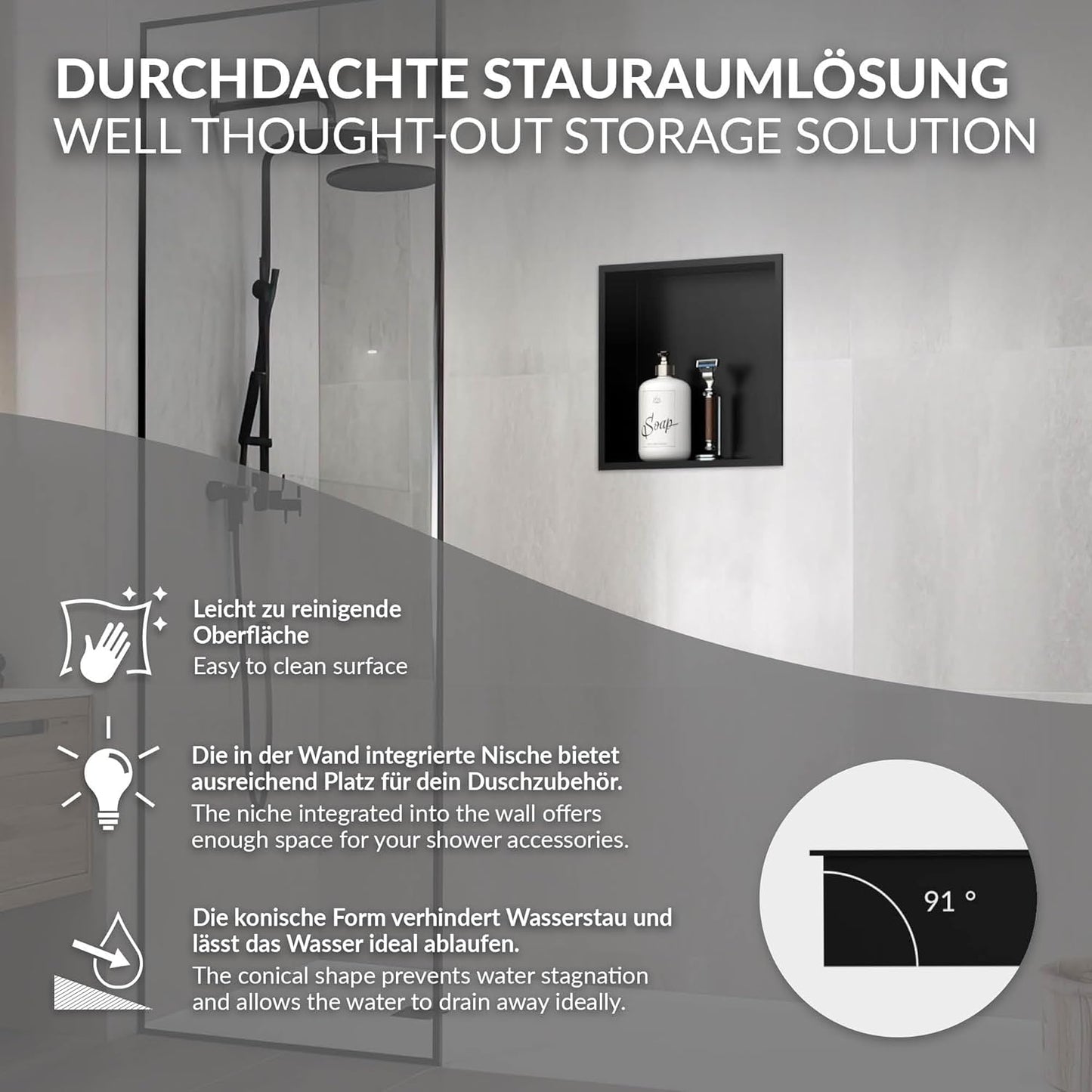 Duschnische, 30x30x10 cm, 30x30x10 cm Schwarz
