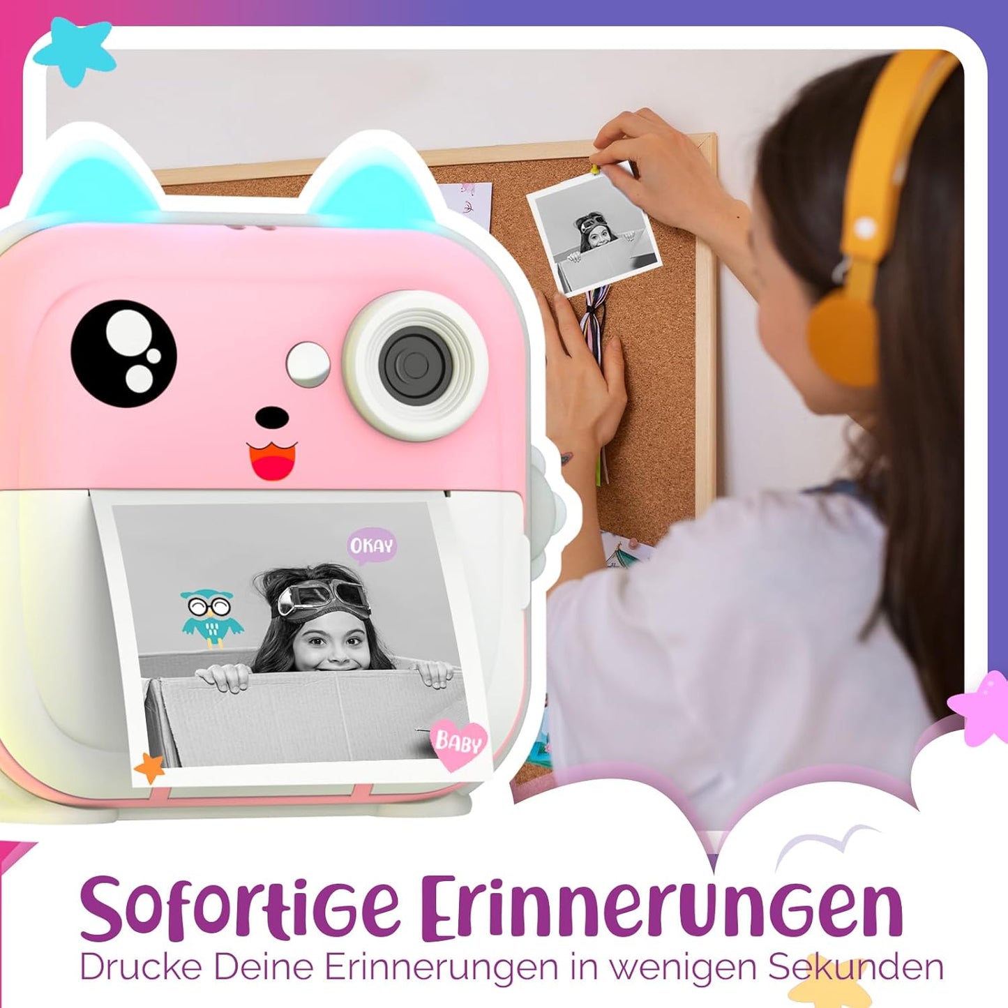 Sofortbildkamera für Kinder, Rosa