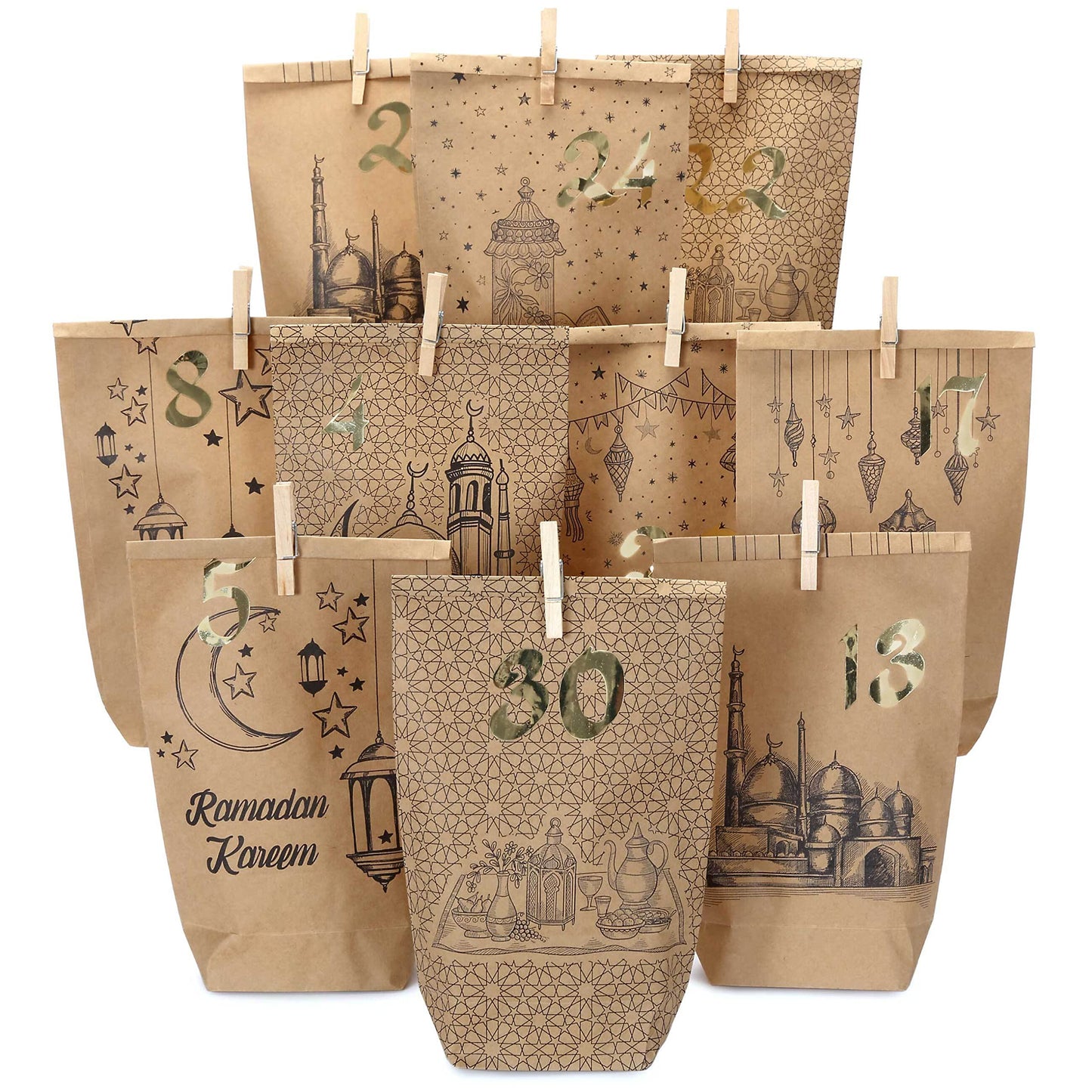 DIY Ramadan Kalender mit 30 Geschenktüten, Bedruckte Tüten
