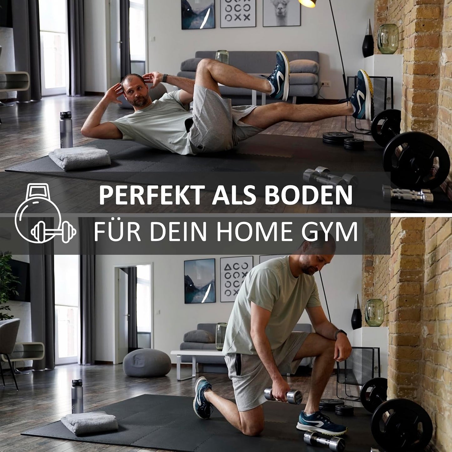 Bodenschutzmatte Fitness, 60 Stück, Schwarz, 60 Matten