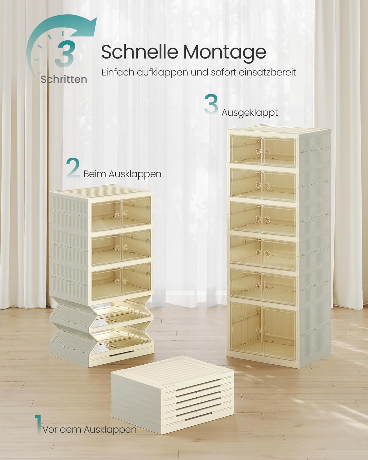 Schuhregal Organizer mit 6 Ebenen (für 12 Paar), Cremeweiss 12 Paare