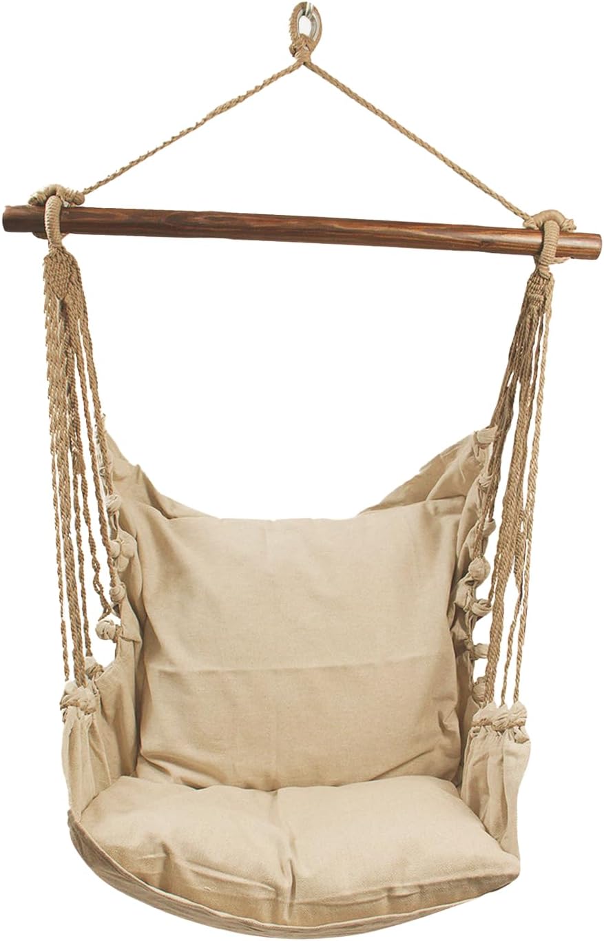 Hängesessel mit Kissen, L (bis 120kg belastbar) Beige