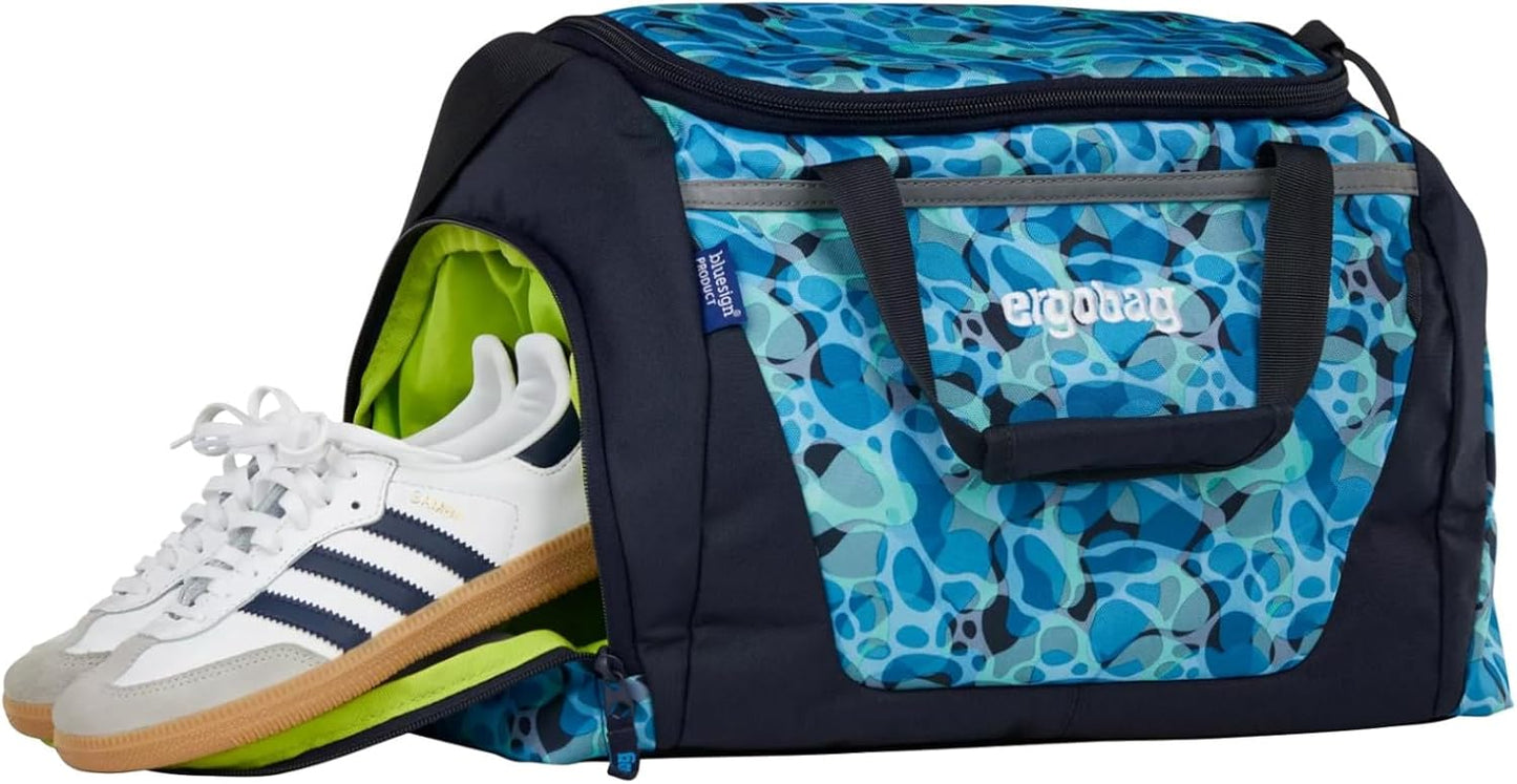 Kindersporttasche mit Schuhfach, Abtauchbär - Dunkelblau