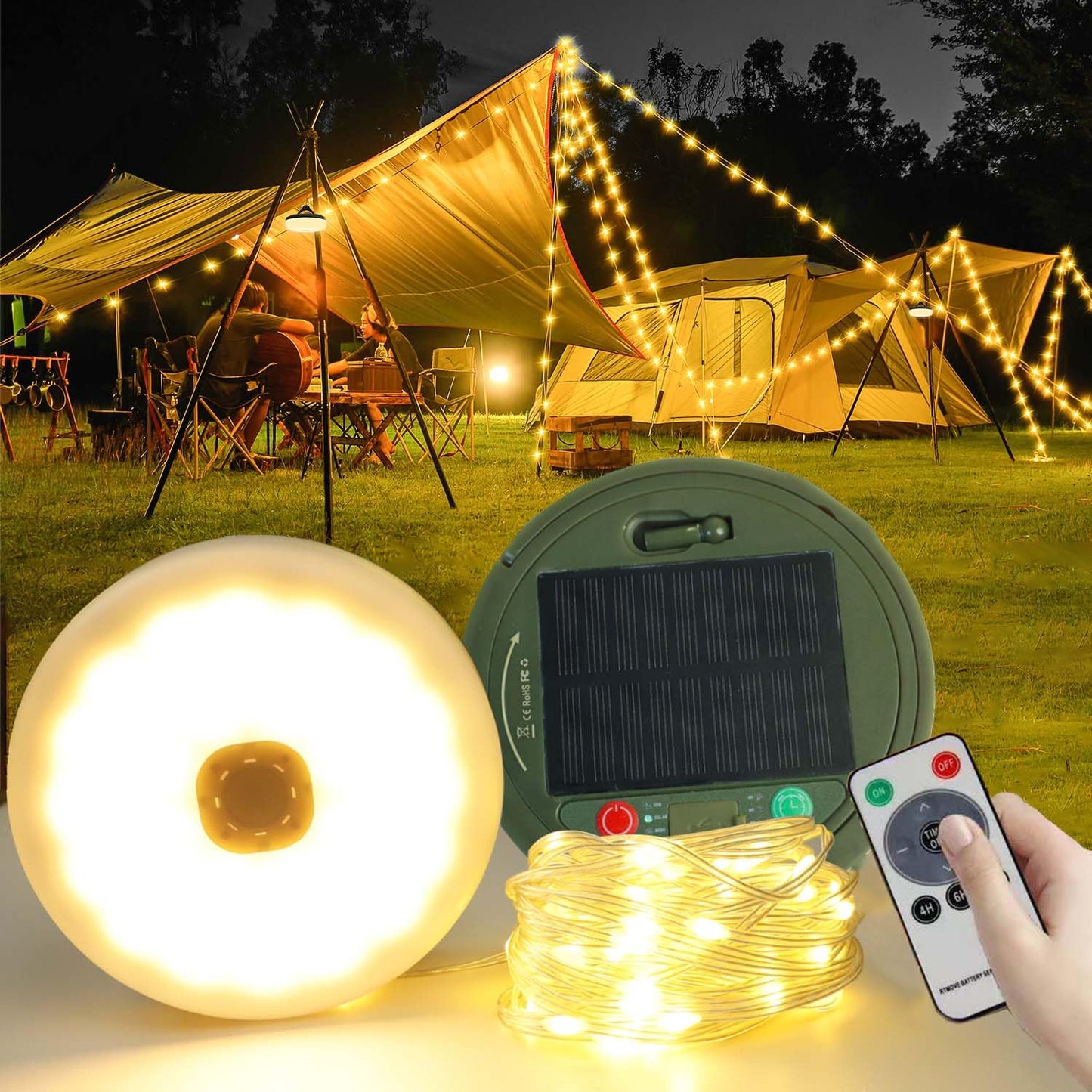 Solar-Camping-Lichterkette, Warmweiss-3000k