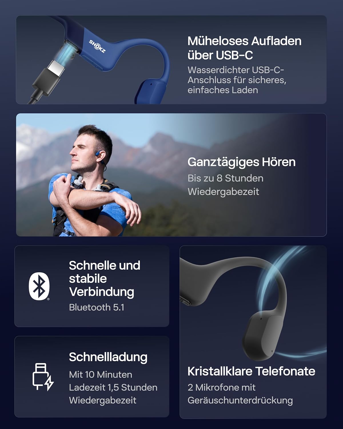 Open-Ear-Sportkopfhörer, Standard Blue Eclipse