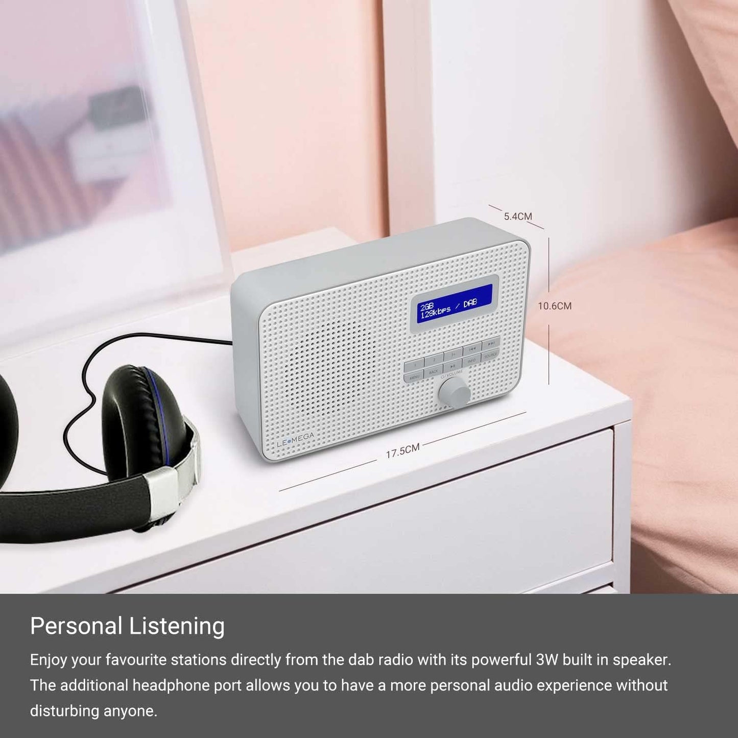 Tragbares Digitalradio mit Wecker, DR1-Grau