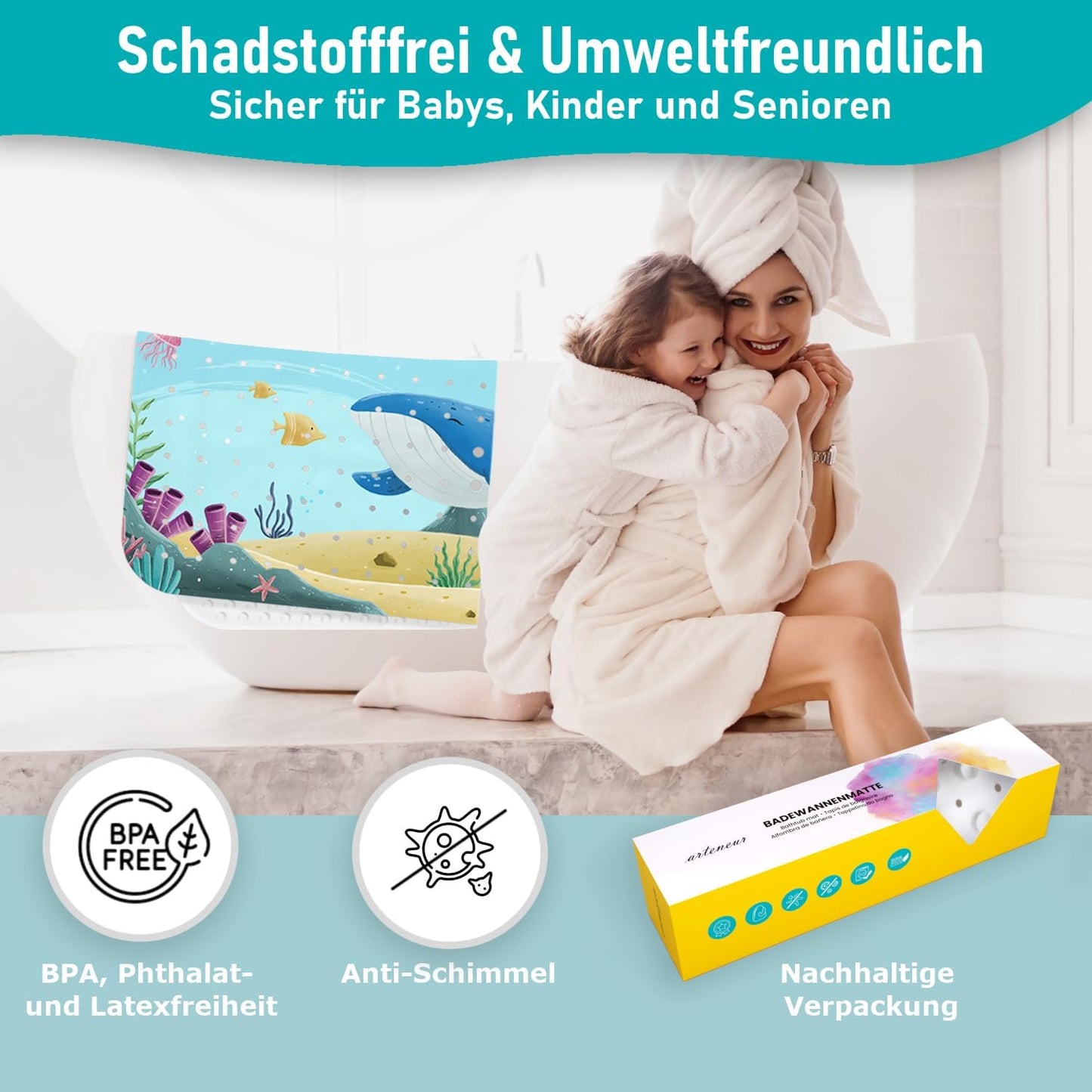 Rutschfeste Badewannenmatte Walgesang, 100x40 cm, Badewannenmatte Walgesang