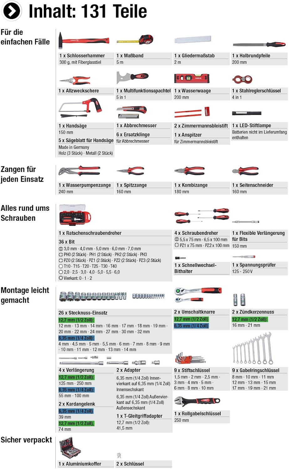 131-teiliges Werkzeugkoffer-Set, 131 Teile