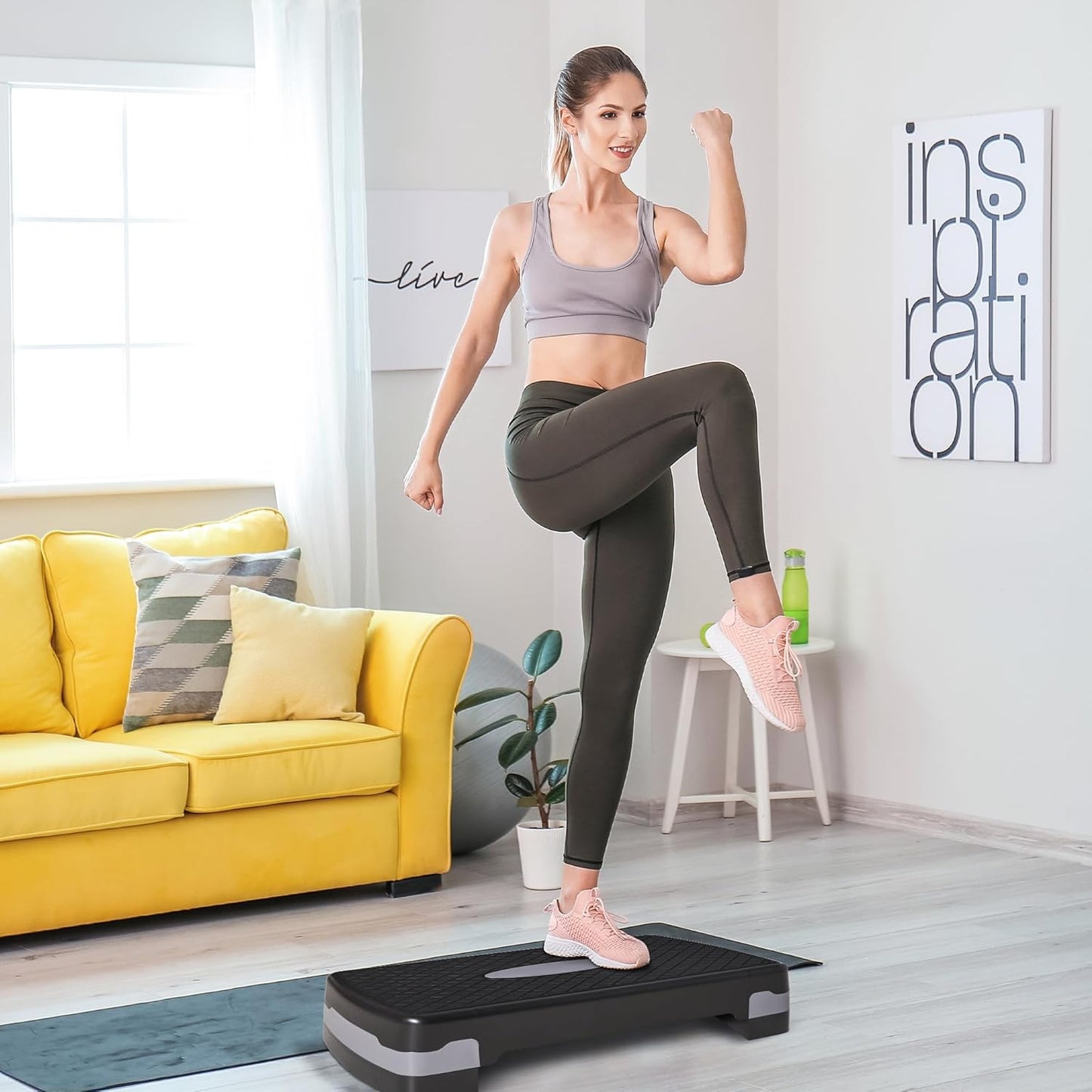 Höhenverstellbarer Aerobic Stepper, Schwarz+Grau