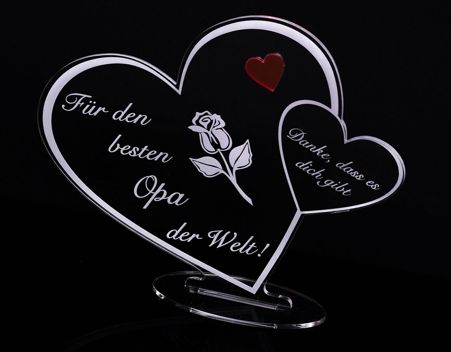 Acryl Herz-Schild mit Gravur: Für den besten Opa der Welt, Für den besten Opa der Welt!